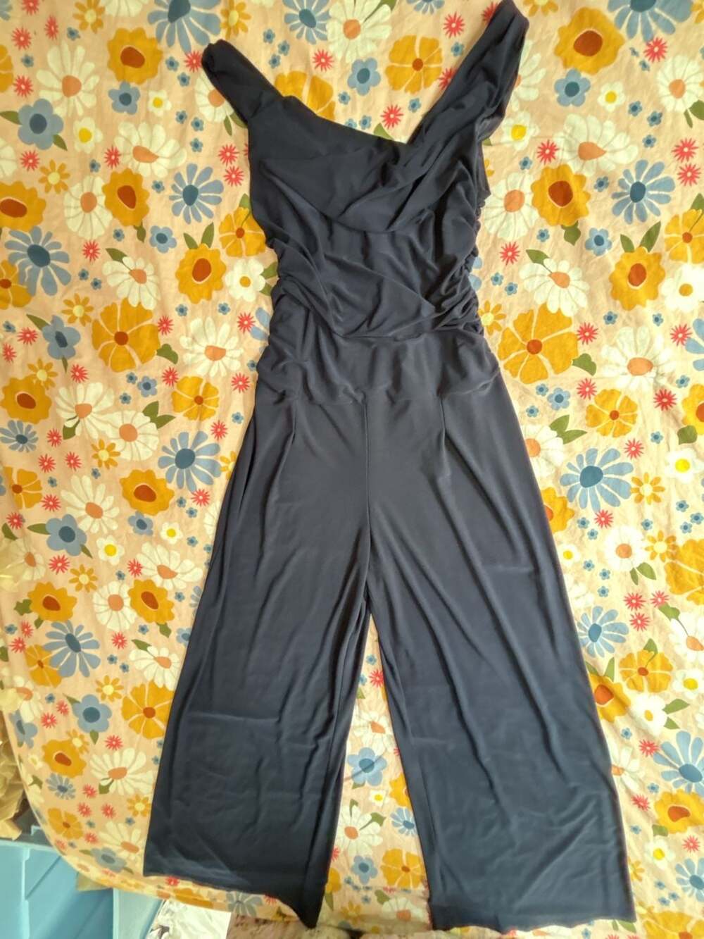 R&M Richards Women's Sleeveless Ruched Wide-Leg Jumpsuit, Navy Blue, size 12
